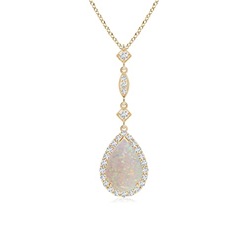 Angara Natural Opal Pendant for Women | Prong-Set Opal Teardrop Halo Pendant with Diamond Accents in 14K Solid Gold/Platinum | October Birthday, Anniversary, Gemstone Jewellery Gift