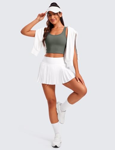 Image of CRZ YOGA Ribbed U Neck Crop Tank Tops | Medium Support, Removable Pads, Casual, Wide Straps, Longline Sports Bras for Women