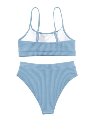 Image of Lilosy High Waisted Tummy Control Ribbed Bikini Crop Top Brazilian Swimsuit Set 2 Piece