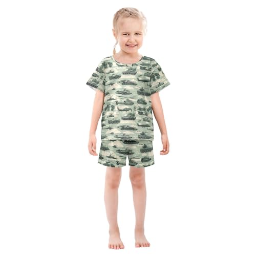 Vdsrup Army Vehicles Summer Pajamas Set Short Cotton Sleepwear 2 Piece Unisex 5Y2