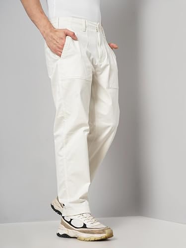 Image of Celio Men Beige Solid Regular Fit Cotton Trendy Cargo Casual Trousers