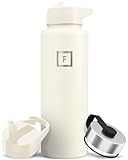 IRON °FLASK Camping & Hiking Hydration Flask with Straw, Wide Mouth Insulated Stainless Steel Sports Water Bottle - 40 oz Cashmere Cream