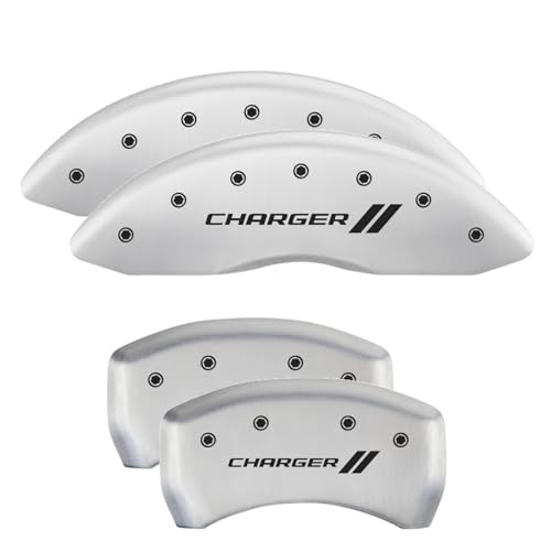 Image of MGP Caliper Covers for 2011-2023 Dodge Charger & Challenger | Requires 18 inch+ Wheels & Dual Piston Front Caliper, White Powder-Coated Aluminum, 4 PCS Front and Rear, CHARGER / / Engraving