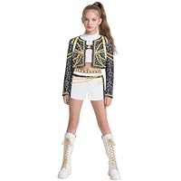 IBQ Girls Pop Singer Golden Costume Kids 3-14 Years Demon Cosplay Hunters Outfit 3-Piece Set with Jacket, Top and Shorts BQ161S