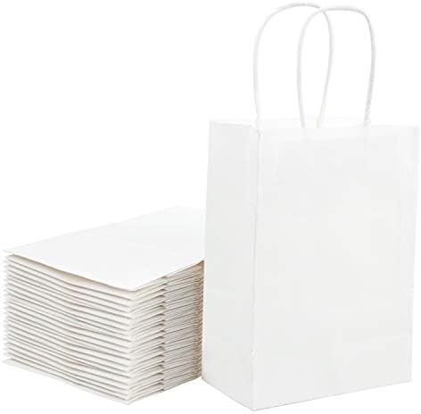 Loveinside 21x11x27 cm Paper Bags Medium Kraft White Gift Bags Bulk with Handles for Birthday Wedding Party Favors 25pcs/ SET