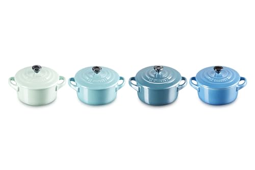 Le Creuset 4er-Set Mini Cocottes aus Steinzeug je 200 ml 10 x 5 cm Metallics Blau-Grün (Cool Mint/Karibik/Deep Teal/Marseille) 69212108139131