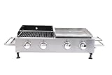 2-Burner Gas & Plancha Combo Grill - 38240 BTU Stainless Steel Hybrid Grill with Cast Iron Grids, Enameled Fireplate & High-Temp Resistance -Black/Silver