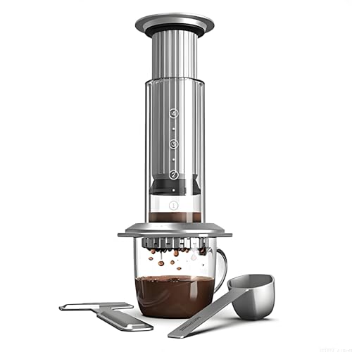 Cafetera portátil, funciona a mano, diseño compacto con cámara de vidrio para viajes y preparación casera