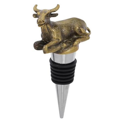 Hoement Tapón para Botella de Vino Reutilizable de Aleación de Zinc Diseño de Búfalo en Color Bronce Envejecido, Sello Hermético Antidesbordamiento para Conservación de Vino en Fiestas