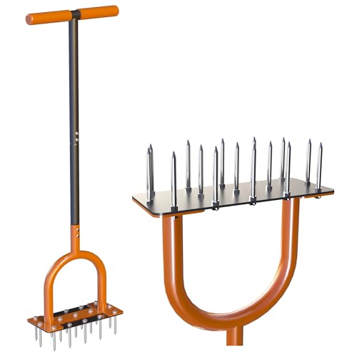 CKLT 39in Lawn Aerator Spike Tool with 304 Stainless Steel Spikes Heavy Duty Lawn Aerator with Wide Foot Plate Rubber Handle for Soil Aeration, Grass & Yard Care