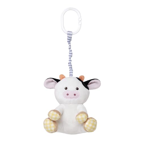 Image of Baby Starters Magic Years Cow Chime Toy with Pull and Jiggle Vibration Feature and Travel Hook, Farm Theme, Black and White, 8 inch with Hook
