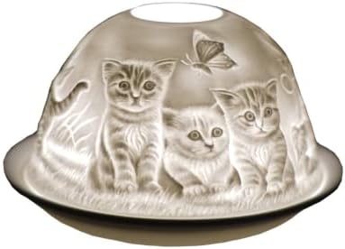 Cello Porcelain Tealight Holder Dome, Kittens Design, A stunning candle holder projecting a 3D image or loving message. Suitable to be used with scented and unscented tealights.