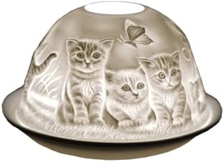 Cello Porcelain Tealight Holder Dome, Kittens Design, A stunning candle holder projecting a 3D image or loving message. Suitable to be used with scented and unscented tealights.