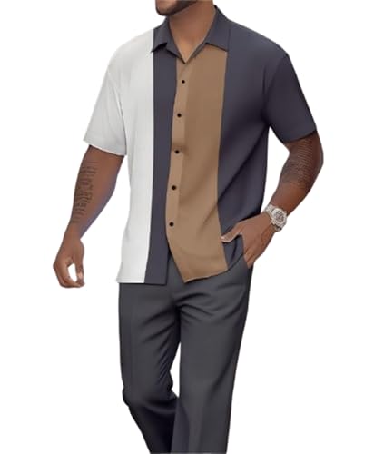 PEETITI Men's Outfits 2 Piece Fashion Dressy Short Sleeve Casual Wedding Church Night Leisure Walking Suits PN004-02-L