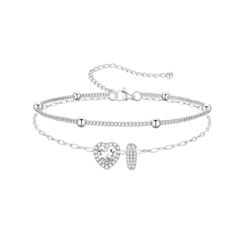 PROSTEEL A-Z Initial Ankle Bracelets for Women Waterproof, Layered Chain Anklet Stainless Steel Summer Beach Anklets, Silver/Gold 8.5-10.5 Inch Adjust