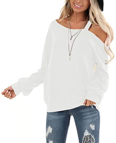 Image of Ezbelle Womens Sweaters Oversized Long Sleeve Cold Shoulder Tops Shirt Tunic Sweatshirt