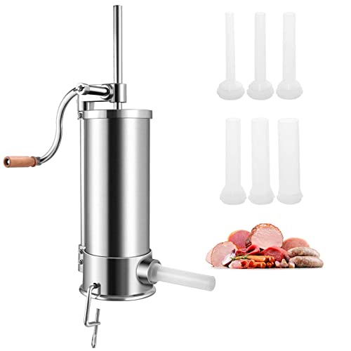 RELAX4LIFE Poussoir à Saucisse Verticale Manuel 6L en Acier Inoxydable,Machine à Saucisse Professionnelle avec 6 Tubes (14mm,18mm,21mm,25mm,29mm,35mm) pour Cuisine Restaurant Cantine (6L)