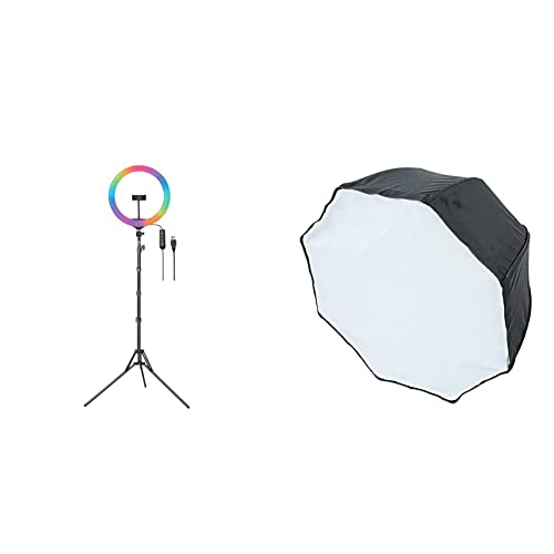 Image of DIGITEK LED RGB Ring Light with Stand for YouTube, Photo-Shoot, Video Shoot, Live Stream, Makeup & More, Compatible with iPhone /Android Phones & Camera & 80cm Octa Softbox for Speedlite