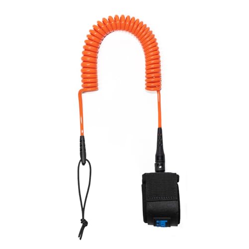 KOETSU 10フィートの丈夫なSUPリーシュ | 5.5mmの折れにくいコア | サーフボードの安全を守る | 絡まりにくい360°回転式 | 持ち運びに便利なキーコンパートメント