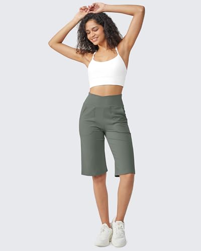 Image of G4Free Capri Pants for Women 14 inch Knee Length Wide Leg Yoga Capris Dressy Casual Summer Crop Pants with Pockets
