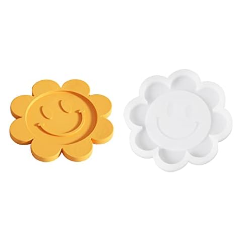 Floral Smile Face Candle Holder Concrete Mold Silicone Cement Candlestick Coaster Mould Home Collection Tray Decoration Tool (SH0892) Cover