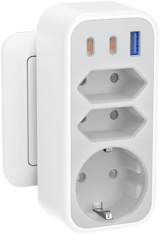 6 in 1 Mehrfachstecker Doppelstecker für Steckdose Mehrfachsteckdose mit 3 USB STGAROT 4000W/16A 3 Fach Steckdosenadapter mit 2 PD20W USB-C Mehrfachstecker für Steckdose