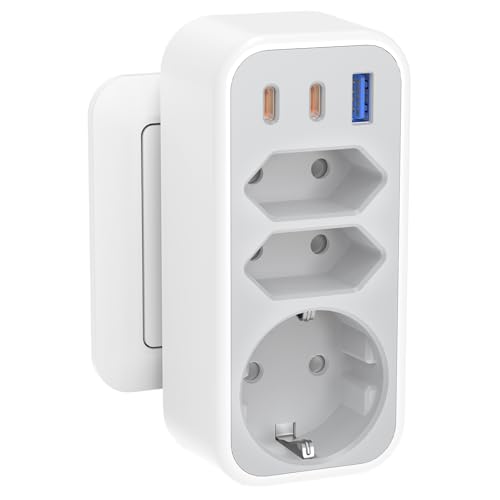 6 in 1 Mehrfachstecker Doppelstecker für Steckdose Mehrfachsteckdose mit 3 USB STGAROT 4000W/16A 3 Fach Steckdosenadapter mit 2 PD20W USB-C Mehrfachstecker für Steckdose 1