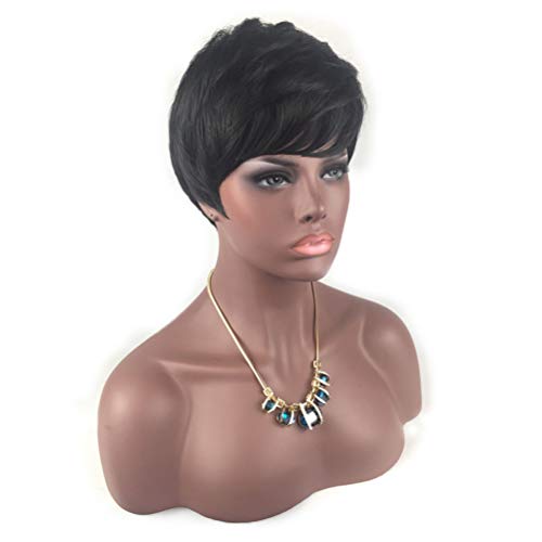 Lurrose Peruca feminina de cabelo liso curto, aparência natural, requintada rede elástica (66112-1B)