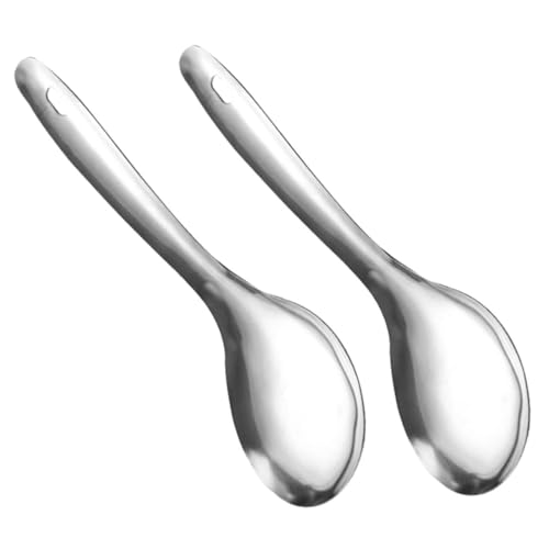 KICHOUSE Elegant Stainless Steel Rice Spoon Set of 2 Silver Spoon Cooking Utensils Kitchen Rice Scooper