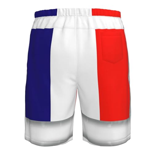 French Flag Print Men's Shorts Casual Lightweight Yoga Shorts Elastic Waist Drawstring Summer Beach Shorts4
