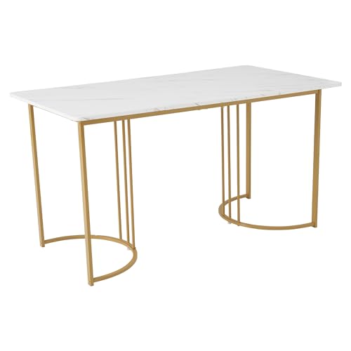 Table rectangulaire 140x80 structure métal et motif marbre
