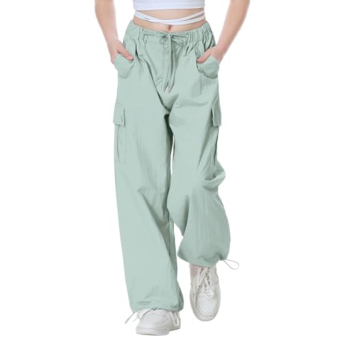 Image of Rolanko Parachute Pants for Girls Y2K Cargo Trousers with Pockets Harajuku Jogger Pants Kids 4-14 Years
