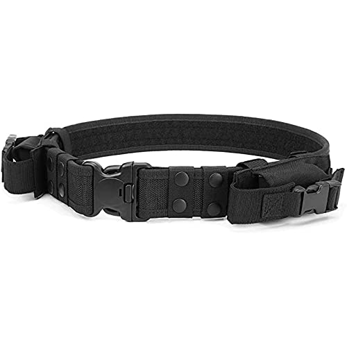 REEBOW GEAR Heavy Duty Tactical Belt Adjustable Police Uniform Airsoft Utility Waist Belts with Dual Mag Pouches Black