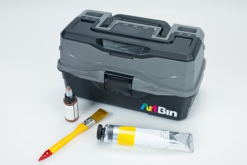 ArtBin Lift Tray Box W/2 Trays & Quick Access Lid Storage-8"X14"X7.5", Black & Gray