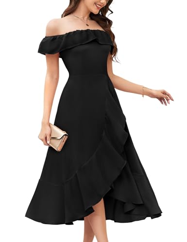 Aupuls Women Off Shoulder Fall Wedding Guest Dress High Low Ruffle Chiffon Formal Dresses for Bridesmaid Homecoming Cocktail