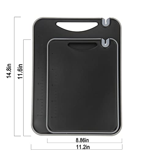 Kmass Kmax 2Pack Plastic Non-Slip Cutting Boards With Knife Sharpener And Scale Bpa Free Kitchen Double Sided Chopping Boards With Juice Grooves And Grip Handle Dishwasher Safe #TOP1