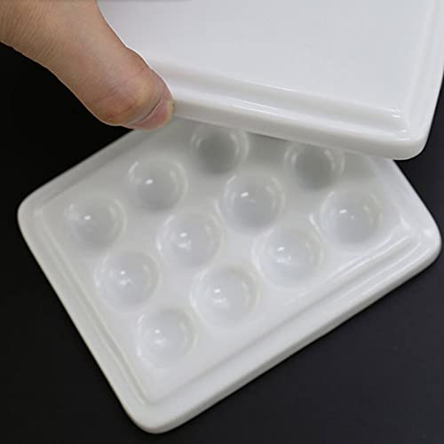 Paleta de cerámica de 12 orificios con tapa de onda para pintores y aficionados a la acuarela 5