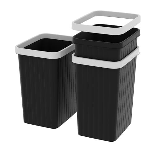 Cetomo 8.2L*3 Cestino per la Carta Straccia, Cestino per la Spazzatura di Plastica, Piccoli Cestini, Cestino per Cucine e Stanze, Incastonabili, Opaco, Sgranato, Nero, 8.2L (3 pezzi)