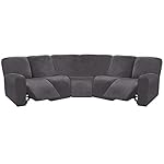 ULTICOR 7-Piece Sectional Sofa Covers, Velvet Stretch Reclining Couch Covers for Reclining L Shape Sofa, Thick, Soft, Washable (Dark Grey, 5 Seat Recliner Cover)