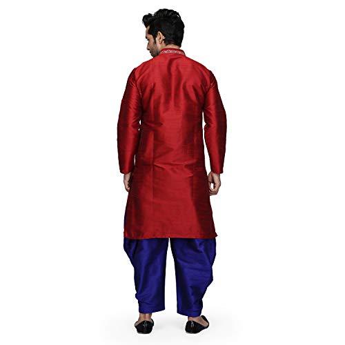 Kurta Salwar mezcla de seda hombre ropa india granate azul traje tradicional talla 38 6