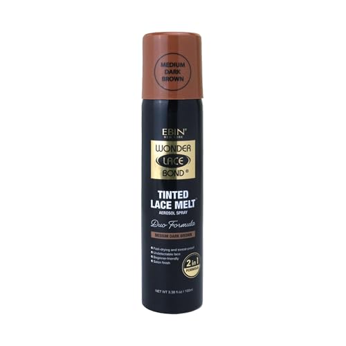EBIN NEW YORK Wonder Lace Bond Tinted Lace Melt Aerosol Spray - Medium Dark Brown 3.38oz/ 100ml - Quick Dry No Transfer Formula Humid Resistant Infused with Keratin for Protect Skin Paraben Free