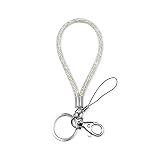 Wristlet Lanyard Keychains for Women, Bling Lanyard for Keys, Cute Keychain Holder (White)