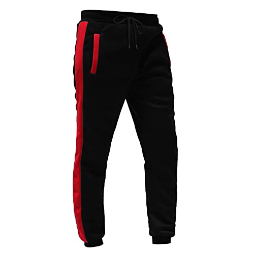 Survêtement de jogging homme chaud deux pièces style patchwork ensemble à capuche rouge L