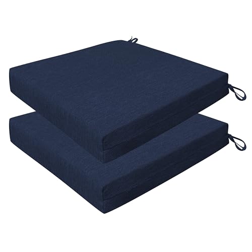 Honeycomb Outdoor Set of 2 Seat Pads, 20 x 20, Textured Solid Indigo Blue Dining Chair Cushions for Patio Furniture