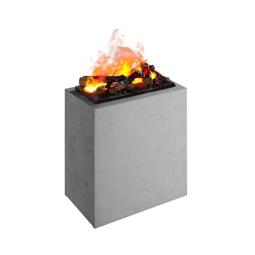 Elektrokamin Ikaros Standkamin-Säule mit Optimyst-LED-Flammenillusion Wassernebel Knister-Sound Scheite 360° Flammen-Blick Kamin-Möbelstück
