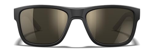 Image of Wiley X Ovation Captivate Sunglasses, Safety Glasses for Men and Women, UV Eye Protection for Shooting, Fishing, Biking, and Extreme Sports, Matte Black & Tan Frames, Tungsten Mirror Tinted Lenses