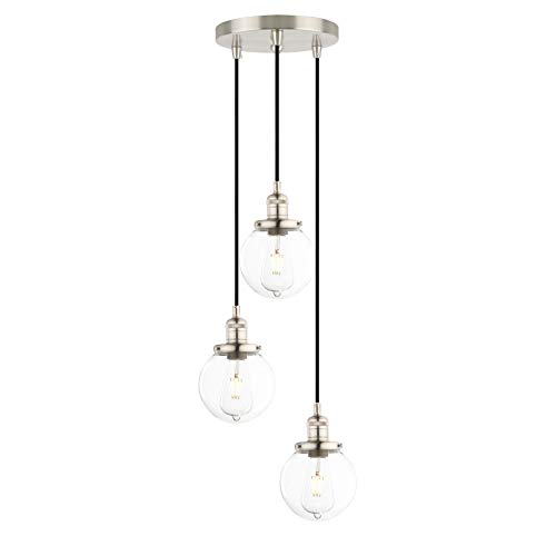 Lustre suspension triple E27 chrome luminaire de plafond moderne en verre