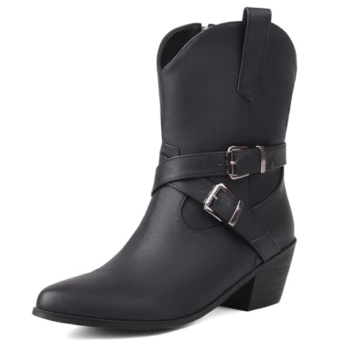 Bottes cowboy femme mi-mollet rétro santiag western brodée Gicoiz