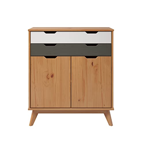 Inter-Furn Commode en pin Massif Miel Gris/Blanc 80 x 90 x 40 cm