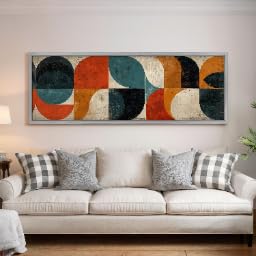 Toile style années 50 art rétro géométrique salon format horizontal 55x110cm